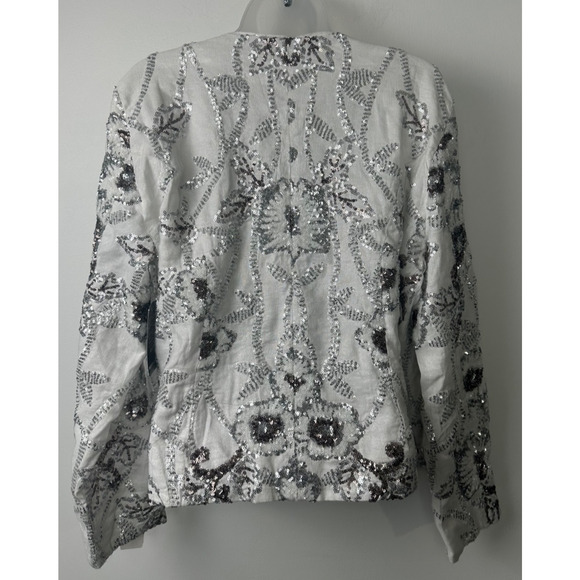 NWT Boston Proper Floral Sequin Embellished Shimmer Linen Jacket Sz 12 $190 C1 - Picture 4 of 8